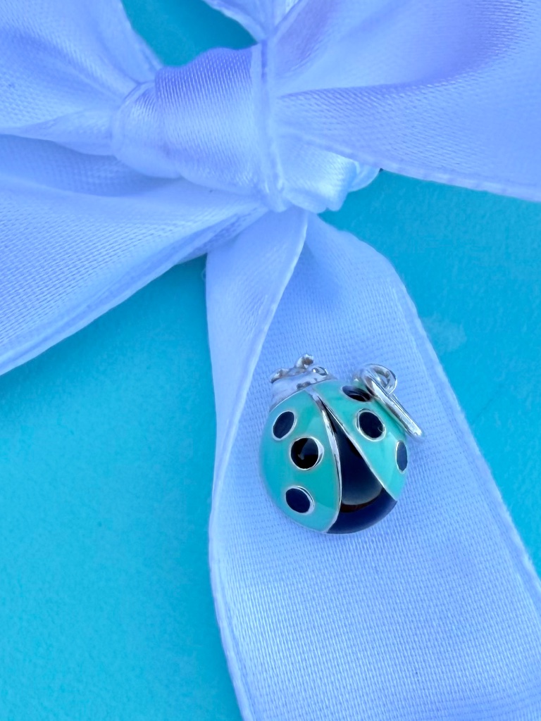 Retired Tiffany & Co. Blue Black Enamel Lady Bug In Silver